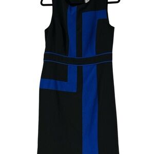 Kasper Black and Blue Block Sleeveless Sheath Midi Dress
